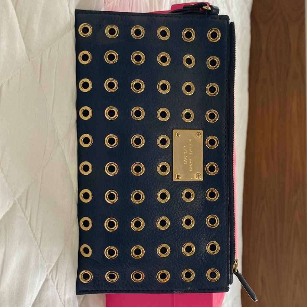 Michael Kors navy blue and gold clutch